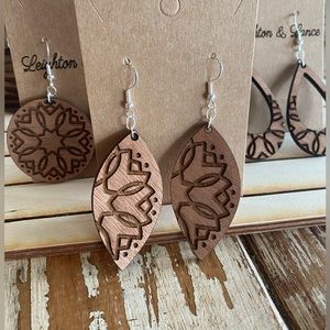 New Walnut Wood Engraved Earrings